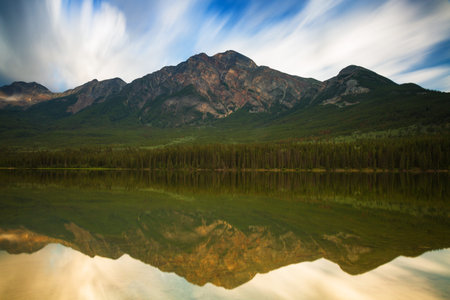 Pyramid lake reflections - Long Exposure version, Alberta, Canadaの写真素材