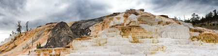 Panorama of Palette Spring, Yellowstone National Park, Wyoming, USAの写真素材