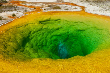 Morning Glory Pool at Upper Geyser Basin, Yellowstone National Park, Wyoming, USAの写真素材