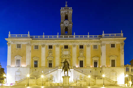 Capitoline hill with Palazzo Senatorio at twilight, Rome, Italyのeditorial素材