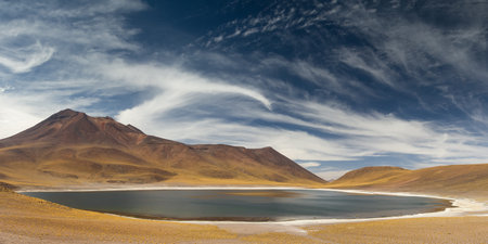 Panorama of Laguna Miniques, Atacama desert, Chileの写真素材