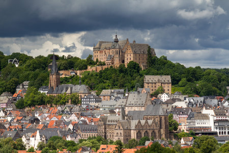 View towards the castle of Marburg, Hesse, Germany