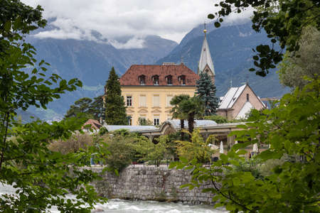 City of Merano at the river Passer, South Tyrol, Italyの写真素材