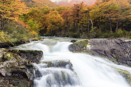 Beautiful waterfall at Los Glaciares National Park, Patagonia, Argentinaの写真素材