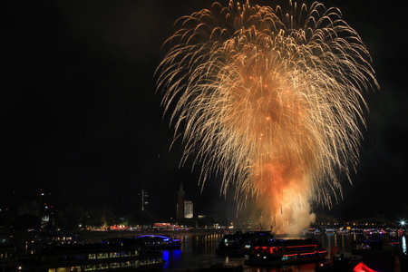 Firework over the rhine river, Cologne, Germany