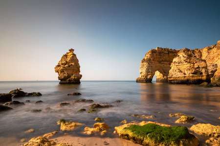 Beautiful rocks at Praia da Marinha, Lagoa, Algarve, Portugalの写真素材