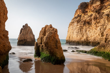 Rock formations at Praia dos Tres Irmaos, Lagoa, Algarve, Portugal
