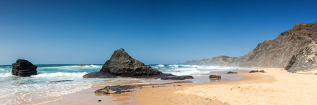 Panorama of Praia do Castelejo, Sagres, Algarve, Portugalの写真素材