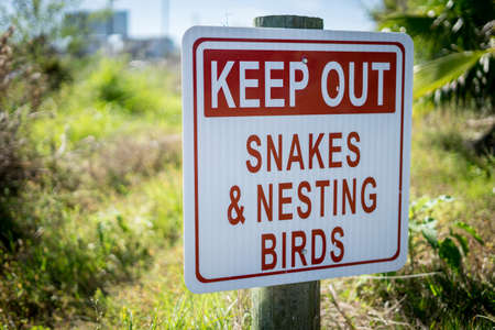 Keep out snake and nesting birds signの写真素材