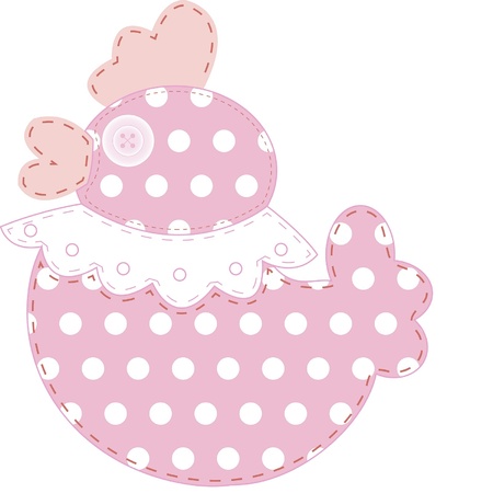 Funny applique duck in pink and polka dots for baby books, scrapbooks and albums isolated on white backgroundのイラスト素材