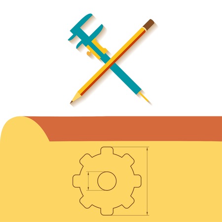 Calliper and construction drawings isolated on white backgroundのイラスト素材