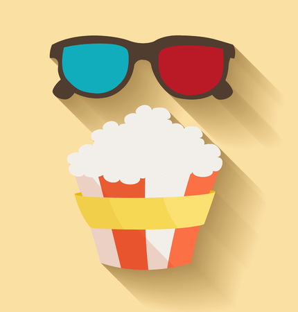 Flat design illustration of 3D cinema and popcornのイラスト素材