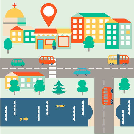Flat vector city map with checkpointのイラスト素材