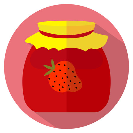 Flat design of strawberry jam jar icon. Vector illustration.のイラスト素材