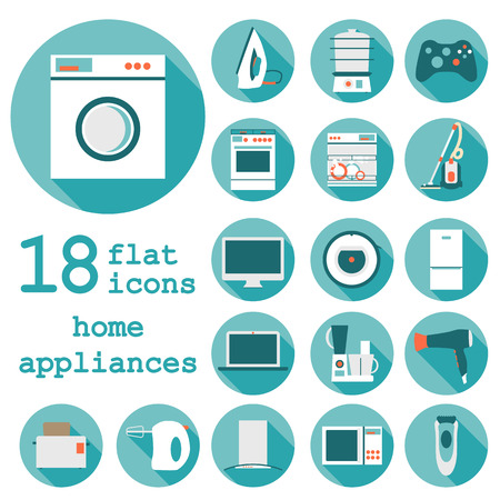 Set flat design icons of home appliances with long shadow.のイラスト素材