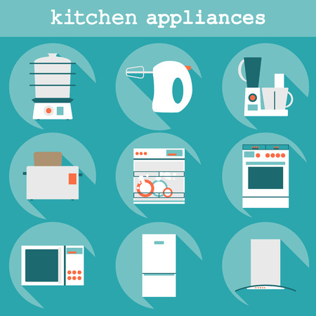 Big set  modern flat design icons of kitchen appliances with long shadow.のイラスト素材