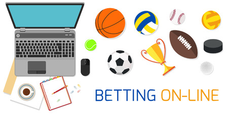 Concept for web banner sports betting statistics isolated on white. Flat design icons for sports theme.のイラスト素材