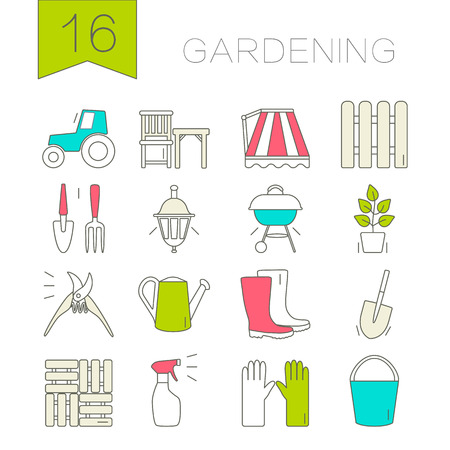 Gardening icons. Unique and modern set isolated on background. Vector illustration.のイラスト素材