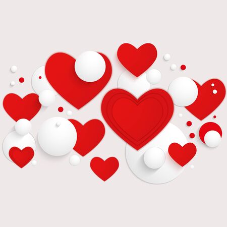 Vector horizontal banner with red hearts and 3d balls.のイラスト素材