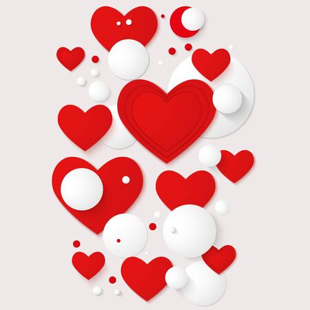Vector vertical banner with red hearts and 3d balls. のイラスト素材