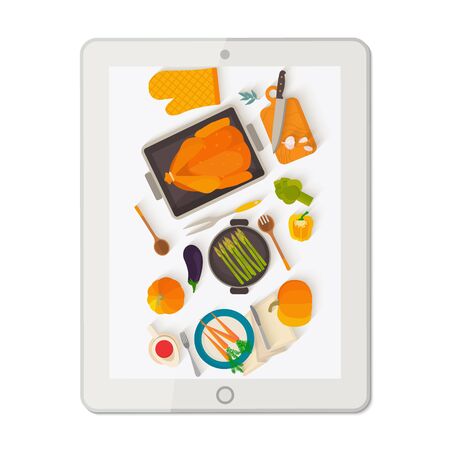 Banner with tablet making food photo.のイラスト素材