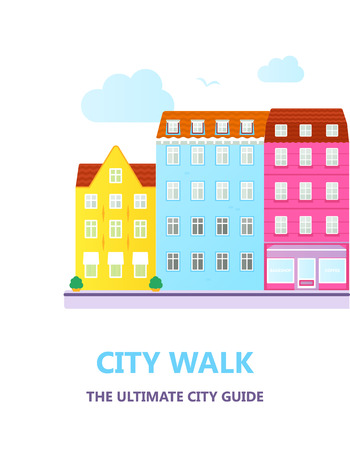 Concept for city guide. Beautiful town houses.のイラスト素材