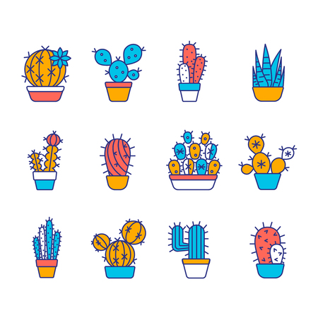 Line color icons of cactusのイラスト素材