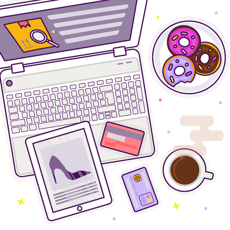 Flat design baner, landing page template of web page for online shopping. Easy to edit and customize. Vector illustrationのイラスト素材