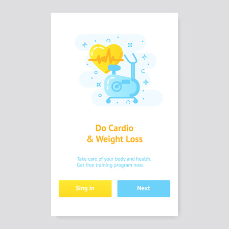 Healthy lifestyle banner concept with exercise bikeの写真素材