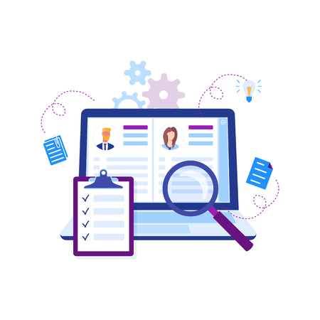 Modern flat design concept of recruiting. Website header of landing page template. Employer, businessman resources, hr job presentation. Vector illustrationのイラスト素材