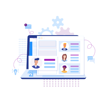 Modern flat design concept of recruiting. Website header of landing page template. Employer, businessman resources, hr job presentation. Vector illustrationのイラスト素材
