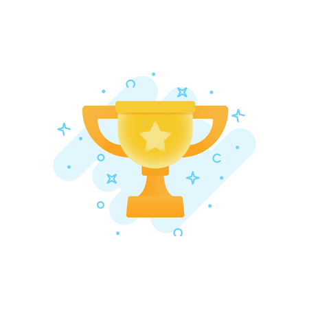 Flat vector icon of gold winner cup. Awards for winners, champions, leadership. Symbol for logo, label, game, app design.のイラスト素材