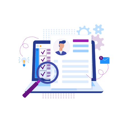 Modern flat design concept of recruiting. Website header of landing page template. Employer, businessman resources, hr job presentation. Vector illustrationのイラスト素材