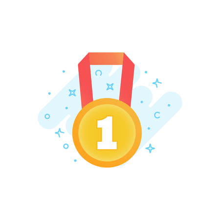 Flat vector icon of gold medal. Awards for winners, champions, leadership. Symbol for logo, label, game, app designのイラスト素材