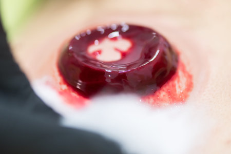 Close up of young person doing hijama treatment. Blood cleaning process.