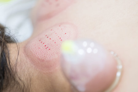 Hijama - the treatment of bloodletting. Attached vacuum cup. Scarification process.