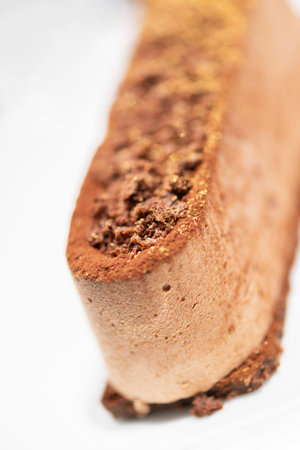 Close up of tasty chocolate cake.