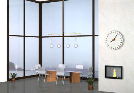 3d modern living room with sea backgroundの写真素材