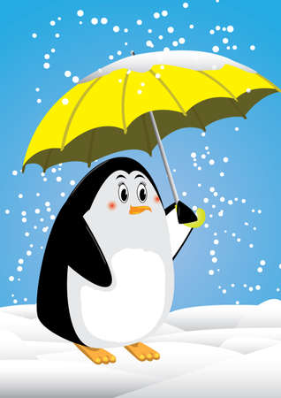 Penguin and umbrella snowing in antarticaのイラスト素材