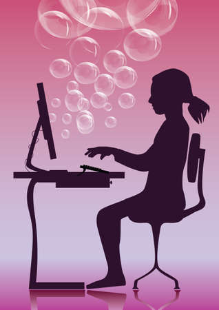 woman at computerのイラスト素材