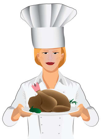 Nice woman chef with chickenのイラスト素材