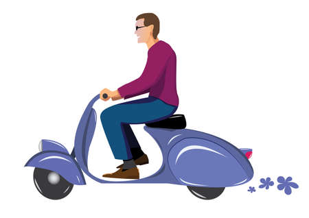 man on vintage scooter vespa blueのイラスト素材