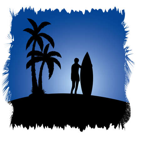 surfer in tropical islandのイラスト素材