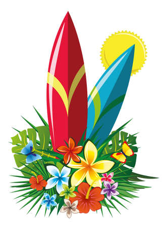 surf and flowersのイラスト素材