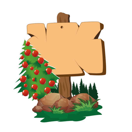 signboard and Christmas treeのイラスト素材