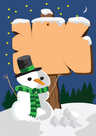 signboard and snowmanのイラスト素材