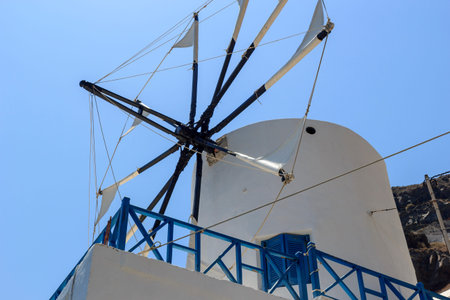 windmill in Santorini Thirassia nea Kameni volcano caldera