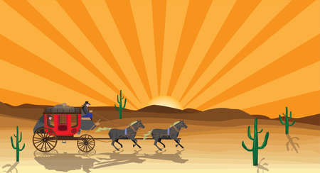 Western scene with stagecoach wagonのイラスト素材