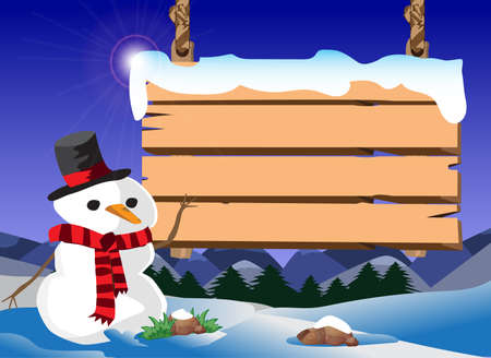 xmas scene snowman and signboardのイラスト素材