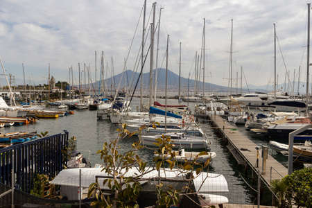 naples tourist harbor and vesuviusのeditorial素材